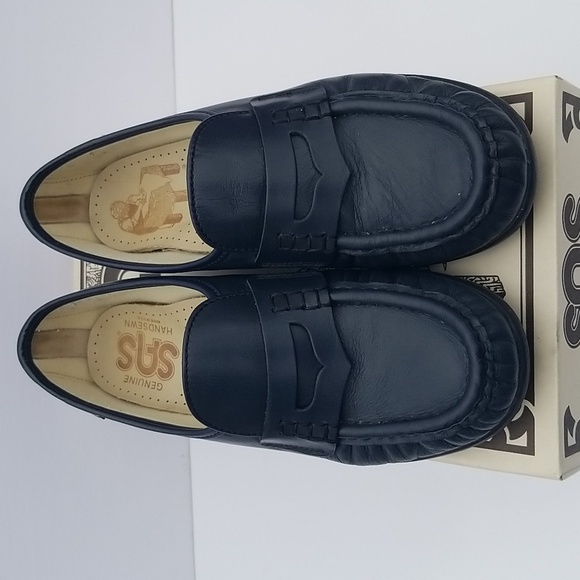 SAS Navy Leather Loafers - Picture 2 of 7